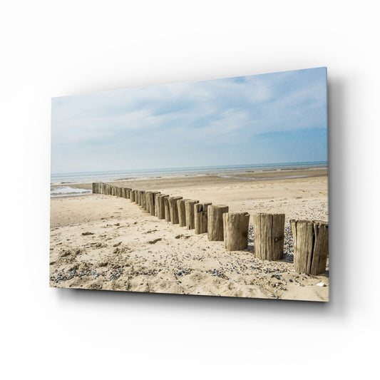 Weathered Wooden Posts Breakwater Beach Glass Wall Art