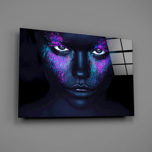 Pink Teal Powder Dark Woman Glass Wall Art