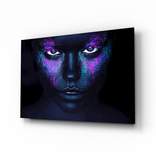Pink Teal Powder Dark Woman Glass Wall Art
