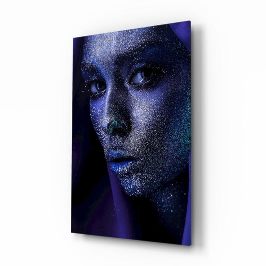 Silver Glitter Face Violet Veil Glass Wall Art