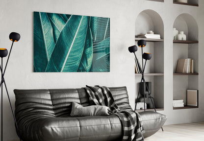 Green Tropical Leaf 2 Glass Wall Art