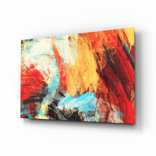 Bold Brushstrokes Red Yellow Abstract Glass Wall Art