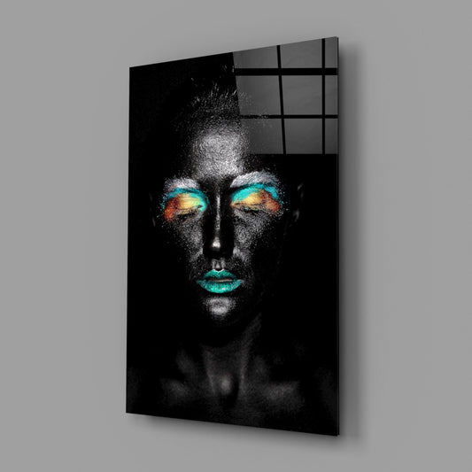 Teal Orange Eyeshadow Woman Glass Wall Art