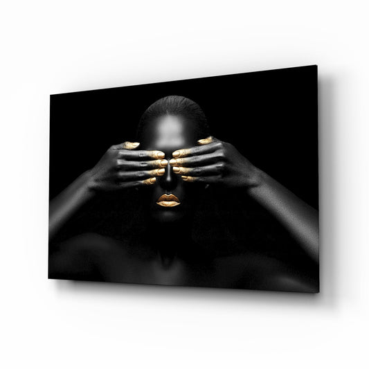 Gold Manicure Hidden Eyes Woman Glass Wall Art