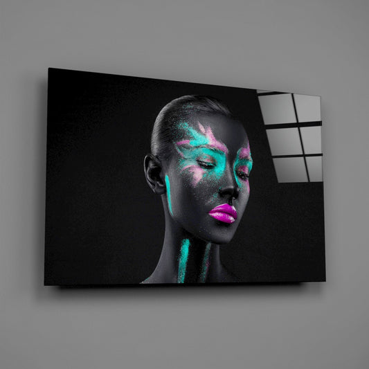 Teal Pink Brushstroke Woman Glass Wall Art