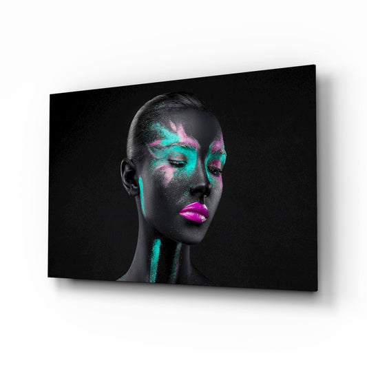 Teal Pink Brushstroke Woman Glass Wall Art