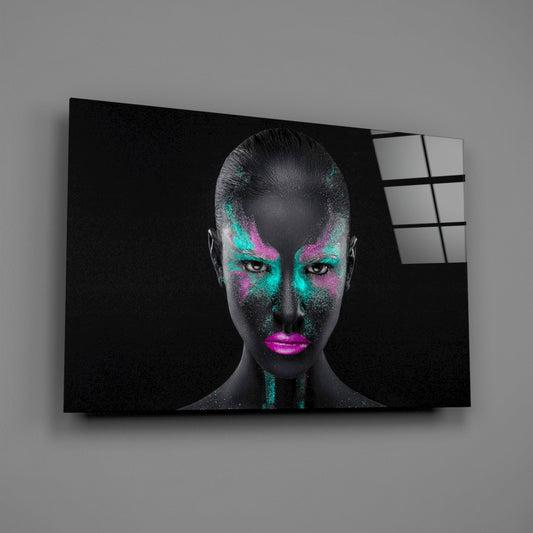 Magenta Teal Powder Face Woman Glass Wall Art