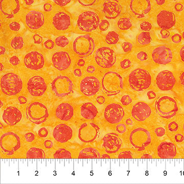 Orange on Yellow Bubble Celebration Cotton 44/45 Fabric Per Yard