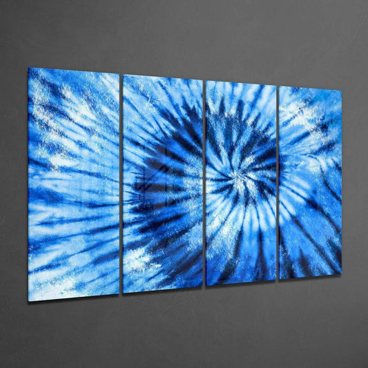 Indigo Tie Dye Spiral 4 Pieces Mega Glass Wall Art
