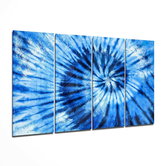 Indigo Tie Dye Spiral 4 Pieces Mega Glass Wall Art