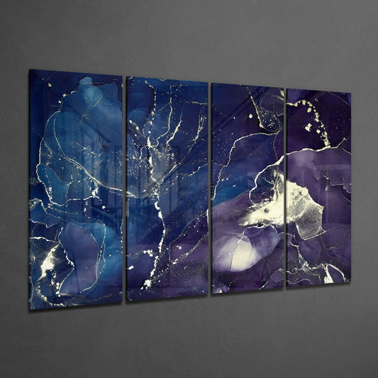 Indigo Navy Gold Marble Glass Wall Art