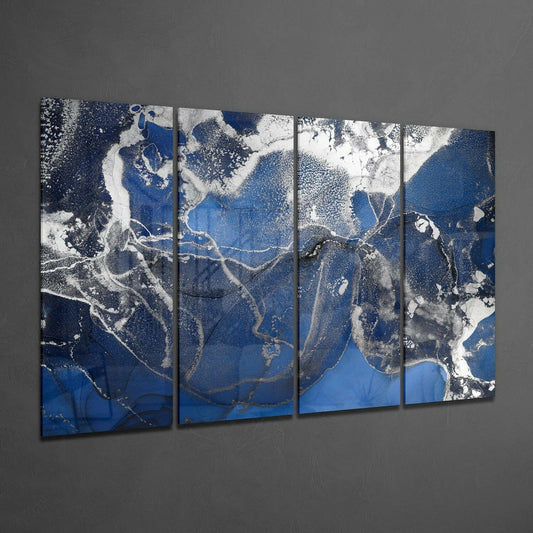 Royal Blue Silver Frost Marble Glass Wall Art