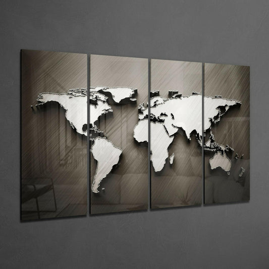 Embossed 3D World Map Bronze Glass Wall Art