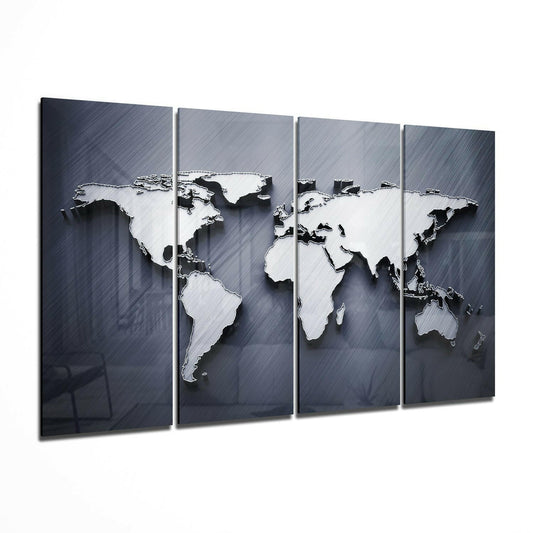 Embossed 3D World Map Blue Glass Wall Art