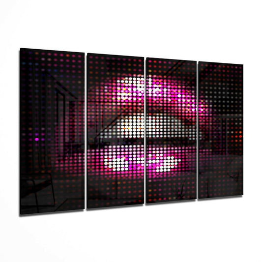 Pink LED Dot Matrix Lips 4 Pieces Mega Glass Wall Art