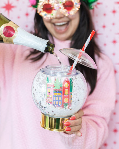 Holiday Village Snow Globe Novelty Sipper (Christmas Cup - set of 1, 6, or 12)