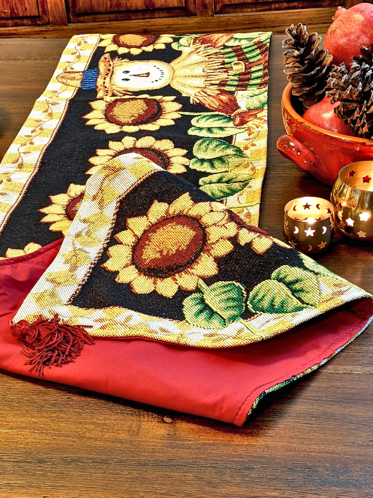 Tache Sunflower Field Scarecrow Autumn Harvest Woven Tapestry Table Runners (11712TR) Otarealm