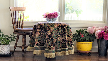 Tache Elegant Black Ornate Paisley Woven Tapestry Tablecloth (18192)