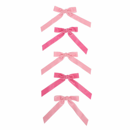 Pink Velvet Clip-On Bow Set (5 count)