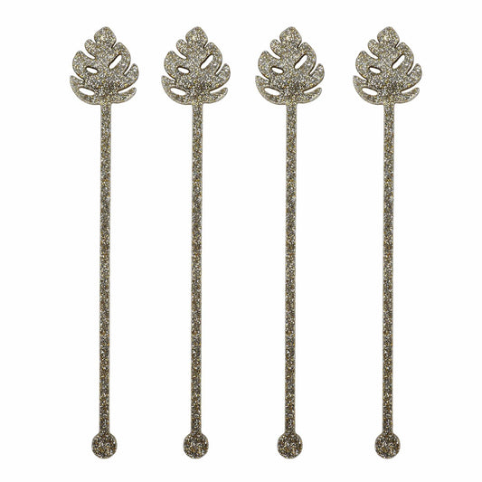 Palm Leaf Glitter Acrylic Drink Stirrers (4 ct)