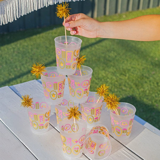 Social Club Reusable Party Cups and Pom Stirs (set of 10)