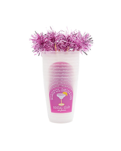 Wishful Drinking Reusable Party Cups with Pom Stirs (Set of 10)
