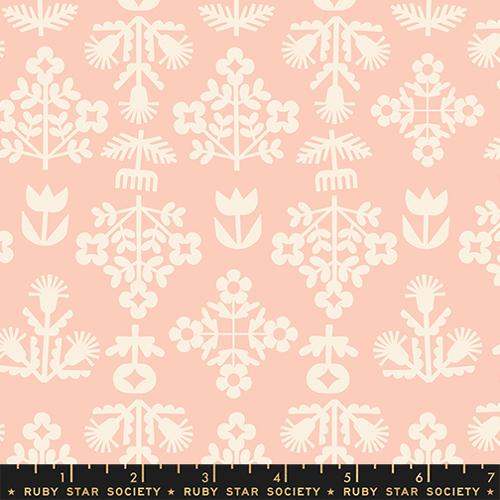 Paper Cuts 2 Peach Puff Peach Fresh Cut Flowers Florals Folk Cotton 43"/44" Fabric Per Yard