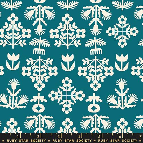 Paper Cuts 2 Storytime Turquoise Fresh Cut Flowers Florals Folk Cotton 43"/44" Fabric Per Yard