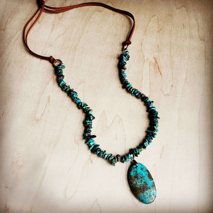 Natural Turquoise Chunky Necklace with Large Natural Pendant 250f Otarealm