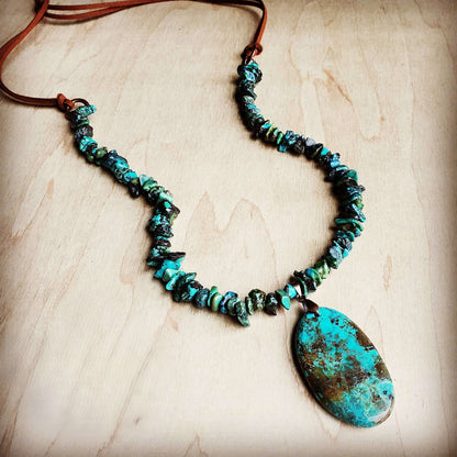 Natural Turquoise Chunky Necklace with Large Natural Pendant 250f Otarealm