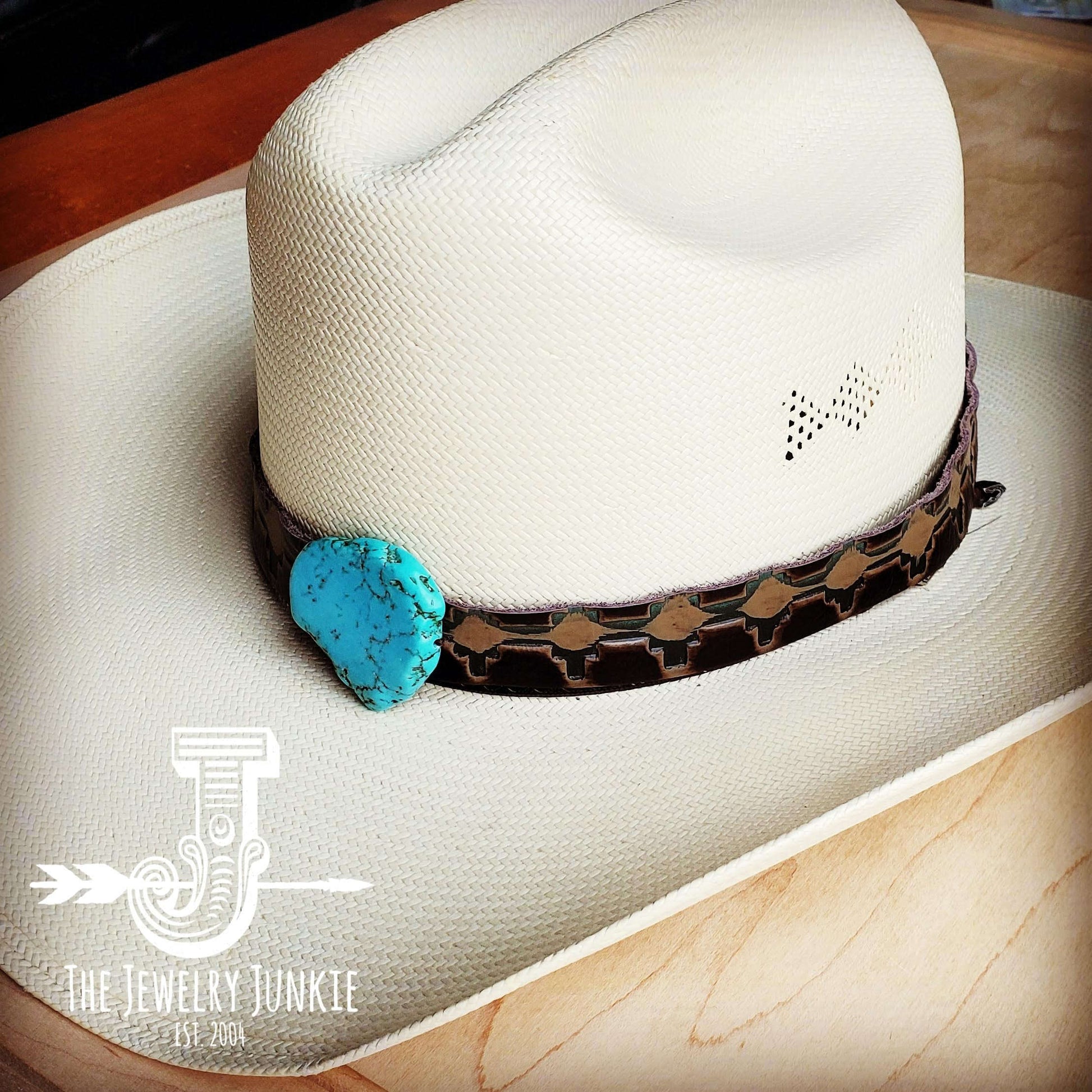 Navajo Embossed Leather Hat Band Only w/ Turquoise Slab 950e Otarealm
