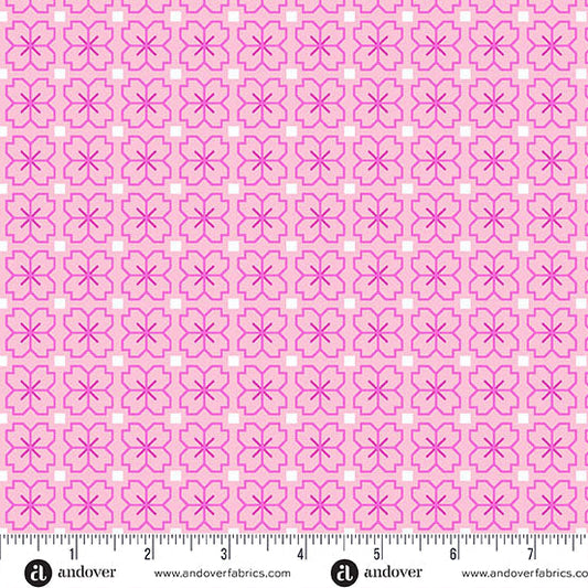 Pink Pixel Petals Color Pop Playground Cotton 44"/45" Fabric Per Yard