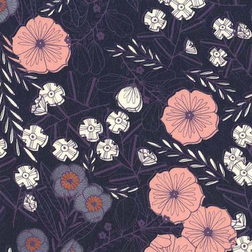 Plum Backyard Bloom Cotton 44"/45" Fabric Per Yard