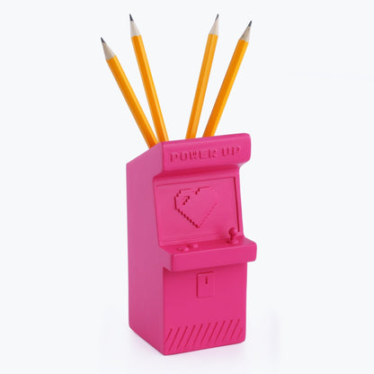 Power Up Retro Arcade Style Pen Pot | Pencil Cup in Hot Pink