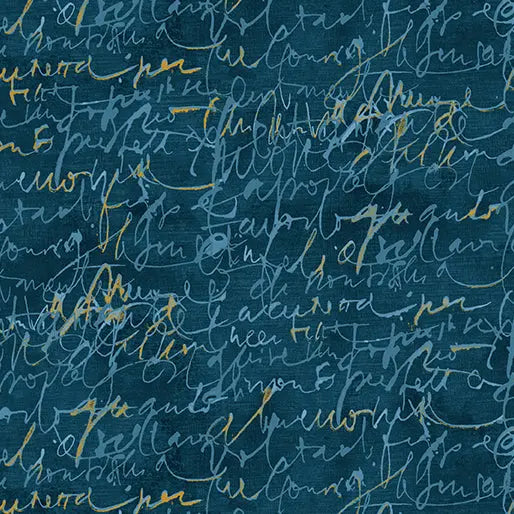 Prussian Fluidity Script Small Cotton 44/45" Fabric Per Yard