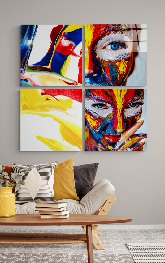 Woman and Red Quadro Glass Wall Art