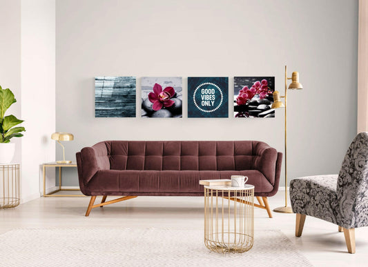 Orchids and Stones Quadro Glass Wall Art