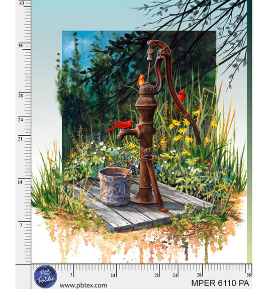Rusted Water Pump  Meadow Perch MPER-6110-PA Cotton 44/45 Fabric Per Yard