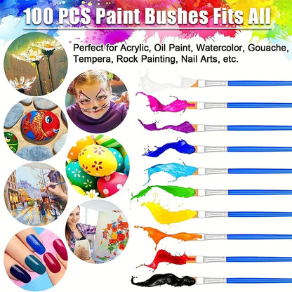 20–200 PCS Paint Brush Set – Round & Flat Nylon Hair Brushes for Oil, Acrylic & Watercolor Painting