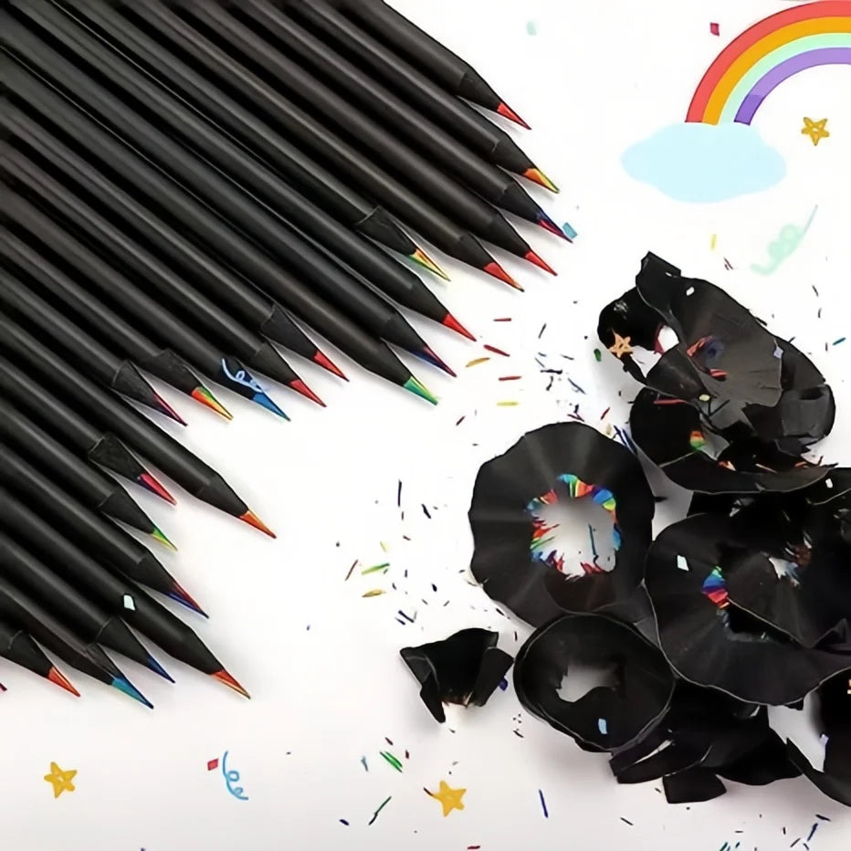 10 PCS Rainbow Pencil Colorful Pencil 7-Color Wood Colorful Black Wood Painting