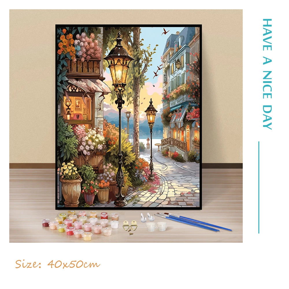 Sailing Ships and Landscape Paint by Numbers Kit – DIY Nature Landscape Acrylic Painting on Canvas for Adults