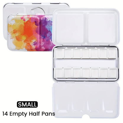 Empty Watercolor Palette with 14 Half Pans Metal Empty Watercolor Tin Palette Paint Case for DIY Travel