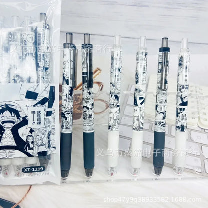 One Piece 6 PCS Gel Pen, Anime Manga 0.5 Black Ink Signature Pen Office School Writing Supplies Stationery