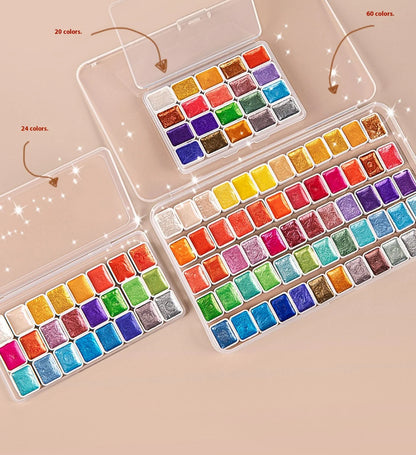 20/36/98 Color Pearlescent Watercolor Paint Intense Sparkle Metallic Watercolor Paint Set Glitter