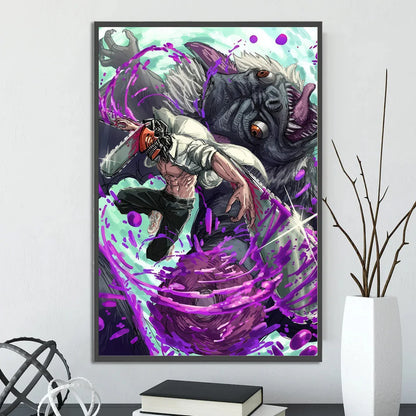 Chainsaw Man Self-adhesive Poster Wallpaper, Anime Wall Art Home Decoration Painting For Bedroom Computer Decor (Frames Not Included)