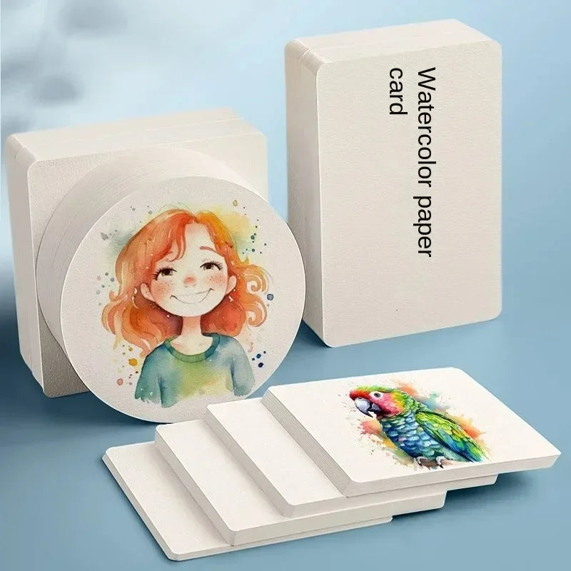Blank Watercolor Paper Cards 50 PCS Portable Postcard 300g Square Round for Painting School Student Art Supplies