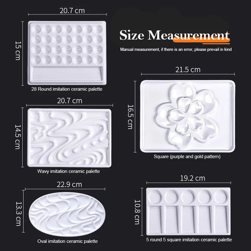 1/5/28 Grid Paint Tray White Imitation Ceramic Easy to Clean Pigment Palette for Artists Acrylic Watercolor Oil Painting