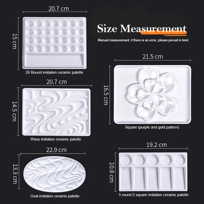 1/5/28 Grid Paint Tray White Imitation Ceramic Easy to Clean Pigment Palette for Artists Acrylic Watercolor Oil Painting