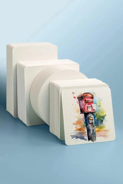 Blank Watercolor Paper Cards 50 PCS Portable Postcard 300g Square Round for Painting School Student Art Supplies