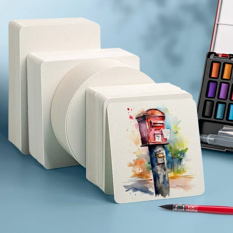 Blank Watercolor Paper Cards 50 PCS Portable Postcard 300g Square Round for Painting School Student Art Supplies